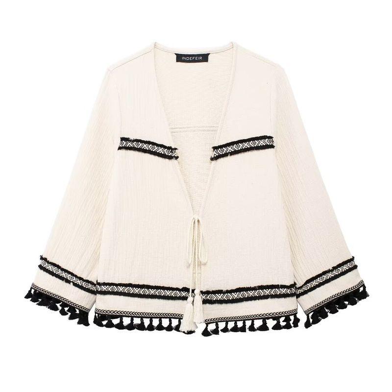 Kaslead New Arrival Women's Clothing Fashion Style Fashion Loose-Fitting Tassel Streamers Jacket Outwear 3046128