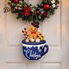 Wall Hanging Festive Ornament Christmas Wooden Sign, Cute Gingerbread Man Hot Cocoa Mug Welcome Door Xmas Holiday Home Decor Hanger for Indoor Outdoor