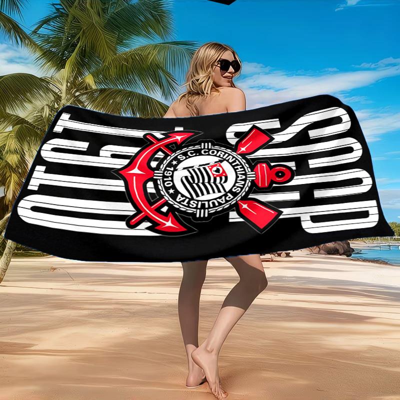 Sport Club Football Crest Printed Microfiber Beach Towel, Soft And Absorbent, Quick-Dry, Ideal for Summer Travel, Beach Essential, Swimming Pool