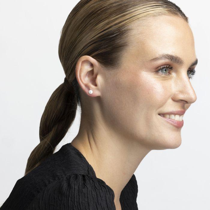 Boucles d'oreilles Luxenter Argent 925 avec perle blanche finition en rhodiée Hauteur 5,3 mm - Basic