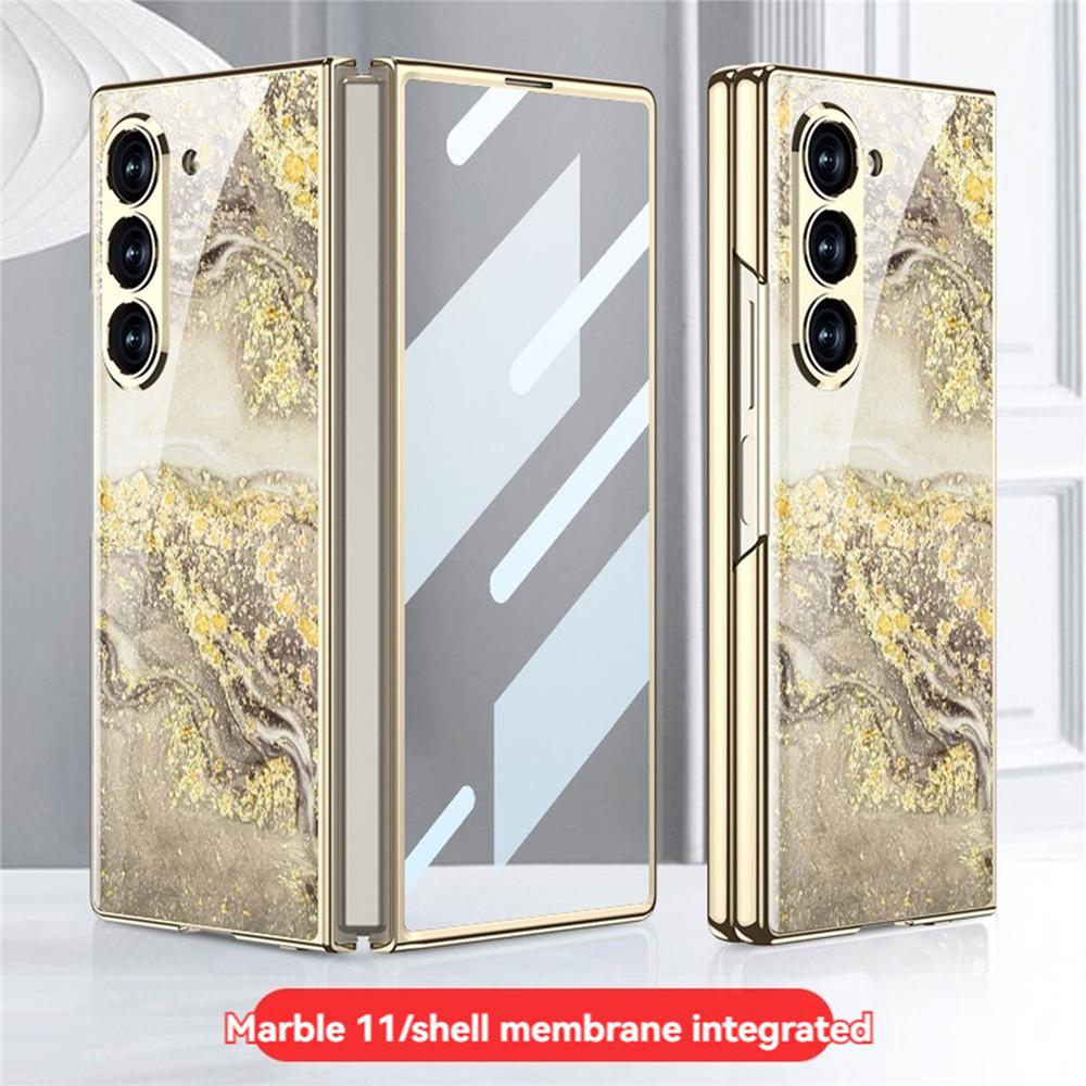 Husă Protectoare Pliabilă cu Model de Marmură, Rezistentă la Praf, Capac Spate + Protector de Ecran pentru Accesorii Samsung Galaxy Z Fold 6