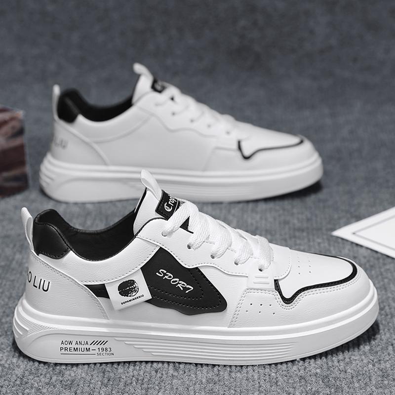 Autumn Men's New Breathable Genuine Leather White Shoes for Male Students Trendy Versatile Flat Sneakers Casual Skate Shoes