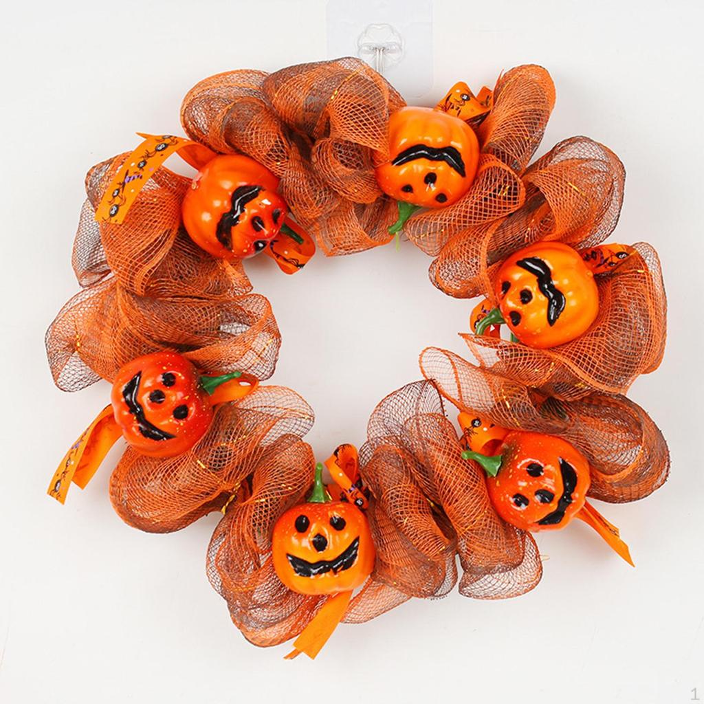 14" Halloween Wreath Door Pumpkin Hanging Fall Garland for Photo Props Horror Party