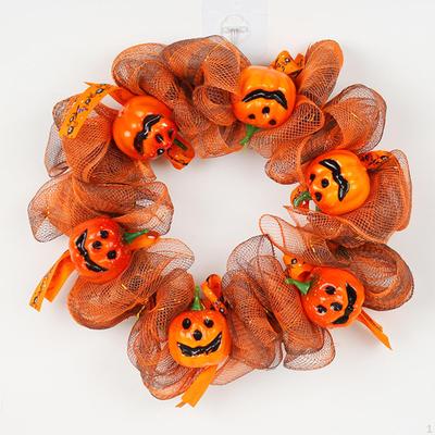 14" Halloween Wreath Door Pumpkin Hanging Fall Garland for Photo Props Horror Party