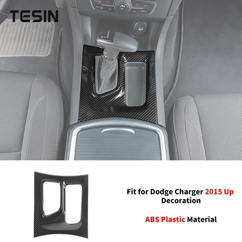 Car Carbon Fiber Grain Central Control Steering Wheel Gear Shift Decoration Cover for Dodge Charger 2015 Up Interior Accessories