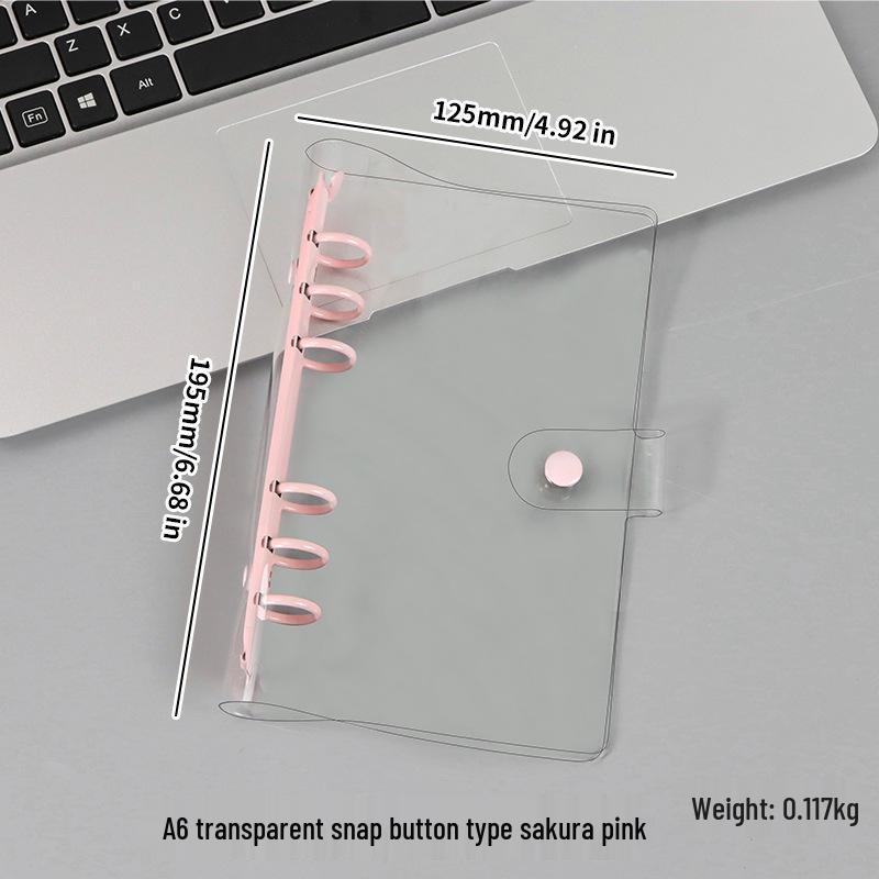 A5/A6 Transparent PVC Ring Binder Planner Cover with Snap Button and Multi-color Six-Hole Metal Clip