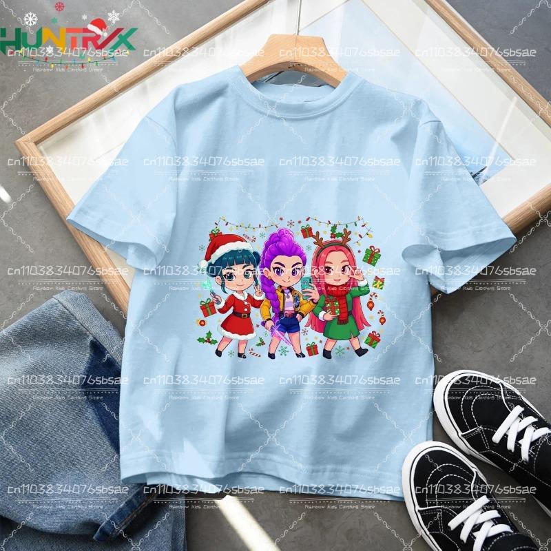 2025 Movie KPop Demon Hunters Christmas T-shirt Summer Short Sleeve Tee for Casual Loose Girl Boy Graphic Printed Tops Gift