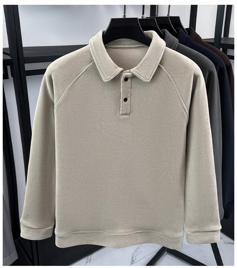 Men's Plus Velvet Thickened Hoodie with Polo Collar - Soft, Warm Autumn/Winter Style