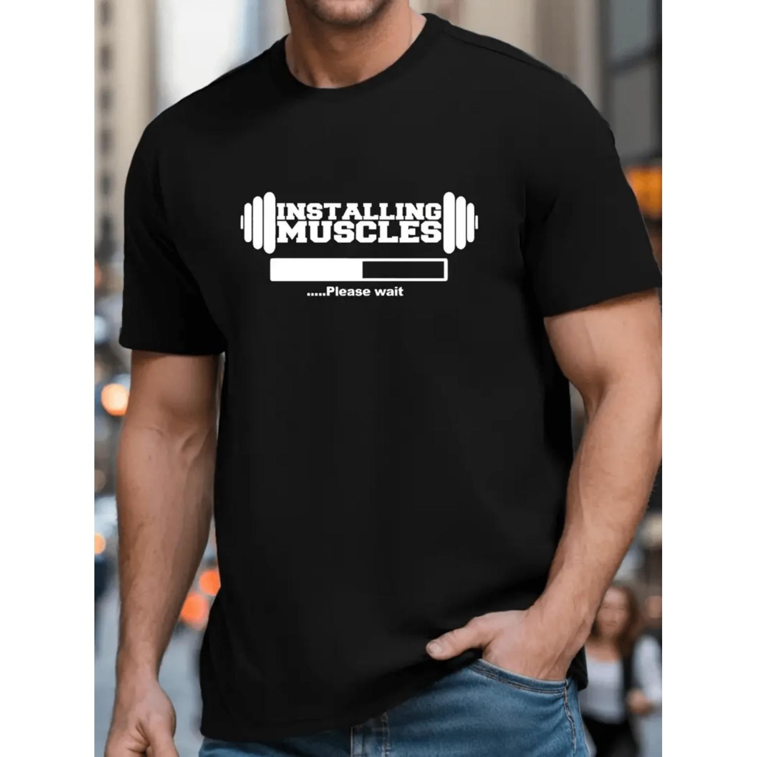 

Installing Muscles Cotton TShirt Gym Workout Fitness Casual Athletic Black Mens Tshirts S чёрный