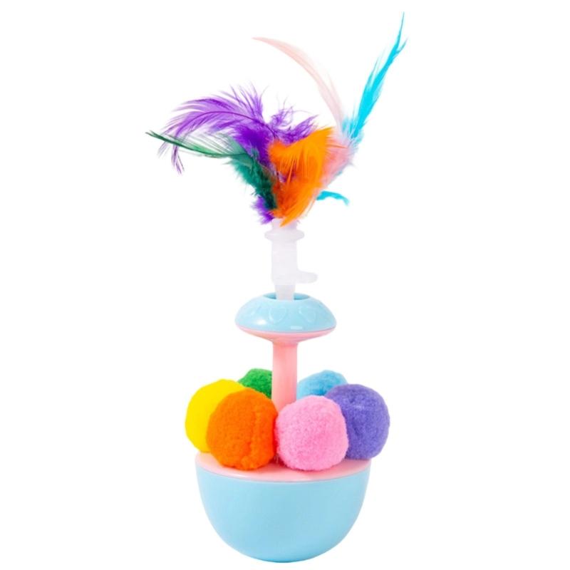 

Fun Teaser Toy Cats Feathered Toy Cats Toy Enrichment Teasing with Pompoms Teaser for Indoor Felines Play синій