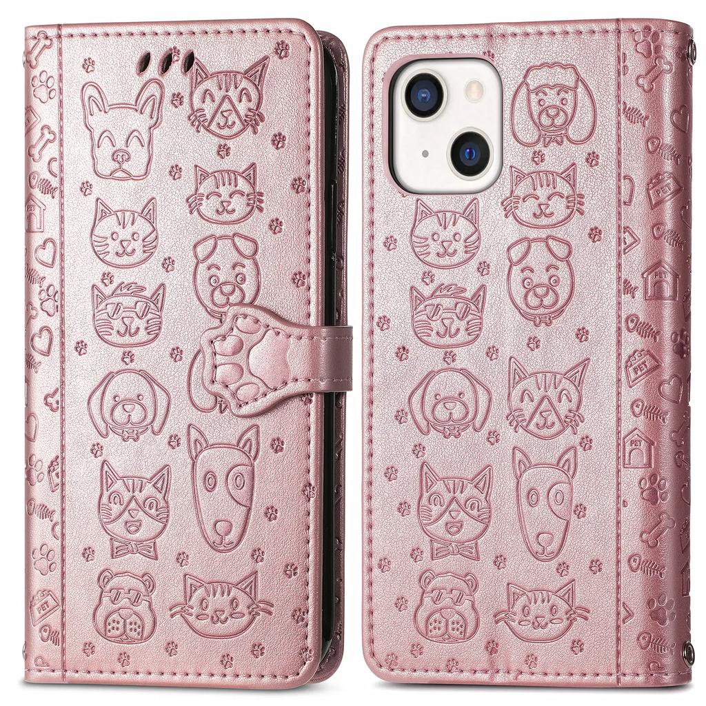 Luxury Leather Cat Dog Case For iPhone 16 15 14 13 12 11 Pro X XR XS MAX 8 7 Plus Flip Cute Phone Cover Card Slots Wallet Coque