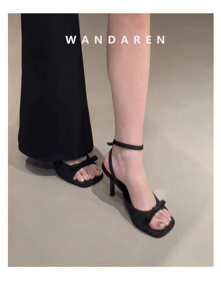 2025 Retro French Square Toe Stiletto Sandals for Women - Elegant Fairy Style