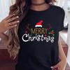 Cute Snowman Christmas Happy Women's T-shirt Cartoon Pattern Printed Black T-shirt 90s Fashion Girls Christmas Gift Top