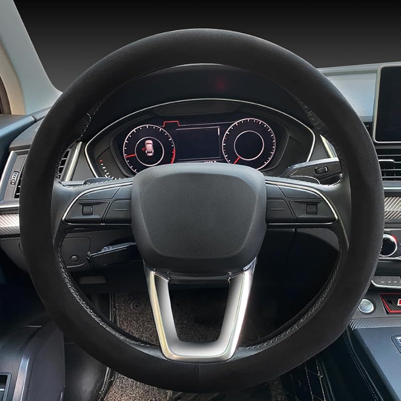 Carodi Suede Steering Wheel Cover - Non-Slip Leather, Fits 15-Inch Universal Cars