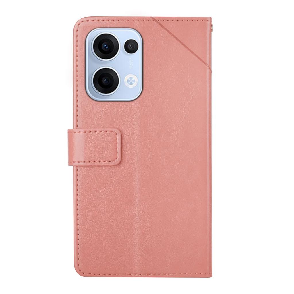 For Oppo Reno13 5G (Global) Case with Wrist Strap Y Shaped Lines Imprint Leather Phone Cover
