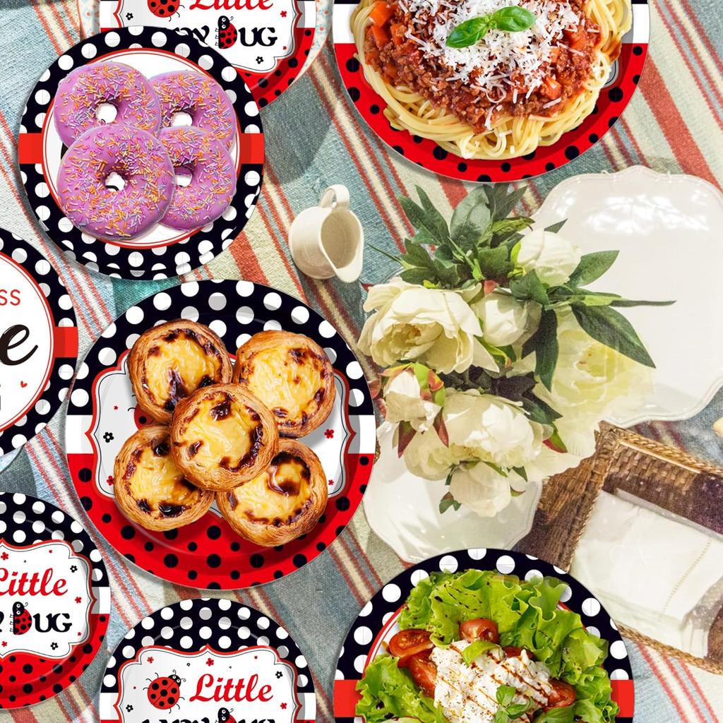 Red Black Polka Dot Party Supplies Ladybug Theme Tableware Plates Cups Napkins Balloon Kids Girl Birthday Decoration Baby Shower