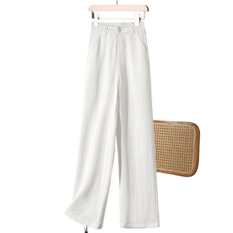 Women's Cotton Linen Wide-Leg High-Waisted Pants - Summer Loose Casual Straight-Leg Long Pants