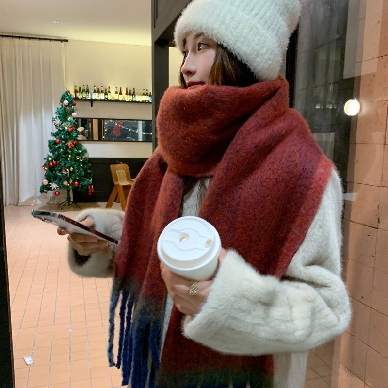 Maillard Color Gradual Change Color Scarf Women Autumn and Winter Warm Versatile New Scarf