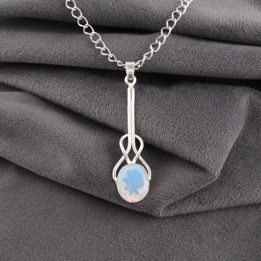 Mjölkopal Handgjord Senaste Design Smycke Hänge, 925 Massivt Sterlingsilver Ädelsten Hänge, Gåva Till Mor