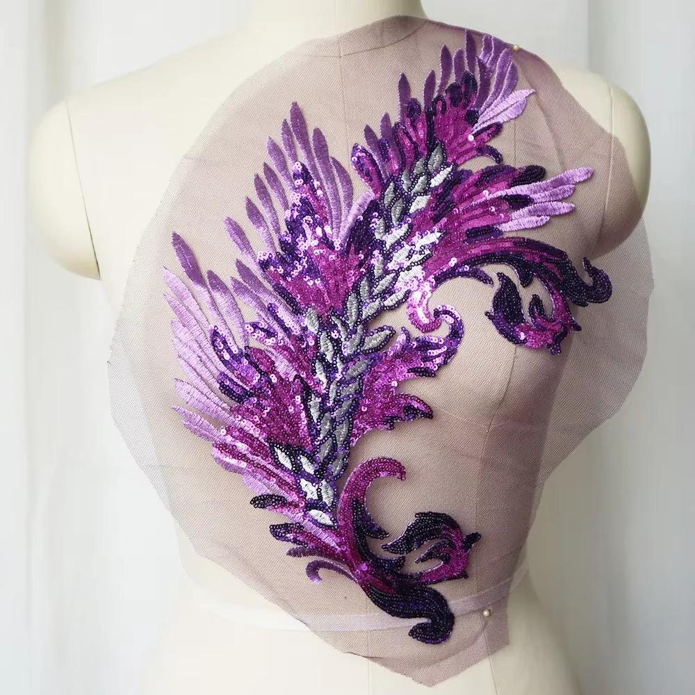 Patch Sequin Embroidery Sequin Appliques Phoenix Tail DIY Sew On Patch Embroidery Patch Wedding Gown DIY Decoration