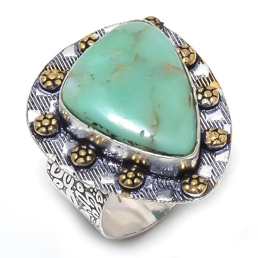 

Натуральный драгоценный камень хризопраз, двухцветное кольцо из стерлингового серебра 925 пробы, размер 8,5 Y2e59