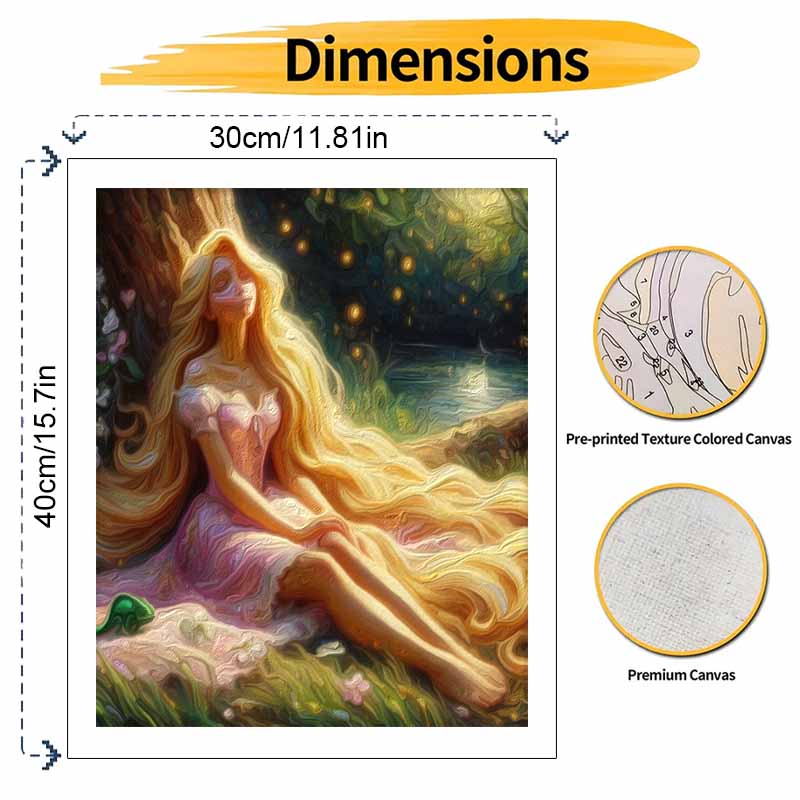 Disney Rapunzel Oil Painting Kit, Home Decor Handmade Gift, Tangled Princess Forest Art, DIY Paint by Number Canvas Wall Decor Craft