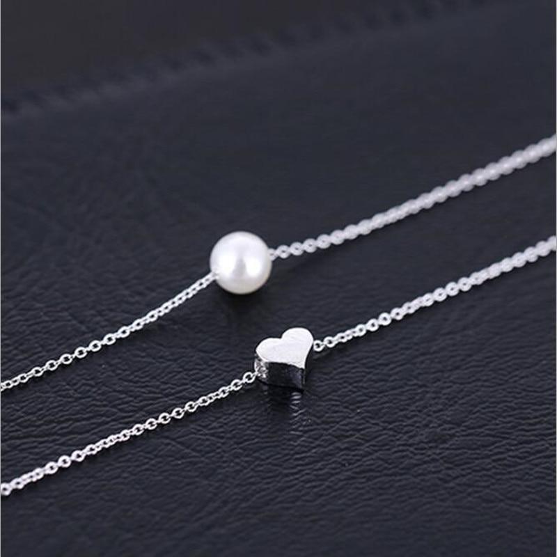 Sale Popular Sterling Silver Color Jewelry Voguish Stylish Pearl Love Double Layer Integration Female Personality Necklaces Xl237Fashion Jewelry