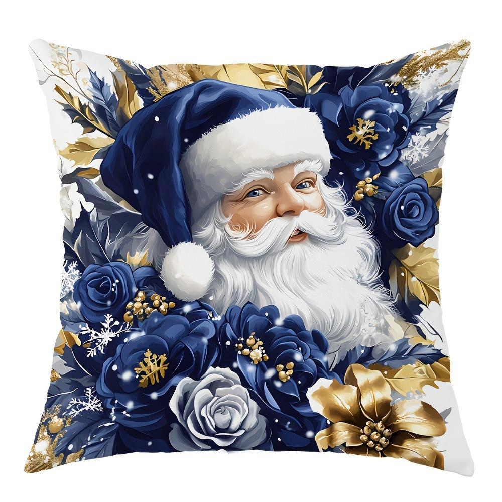 1 Stück Weihnachtskissen mit Blau & Gold, Geeignet für Weihnachts-Heimdekoration Kissenbezug, ohne Kissenkern.