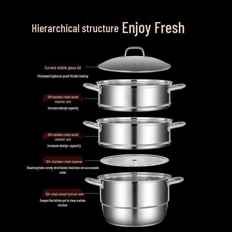 Sule 304 Stainless Steel 28CM 3-Tier Steamer Pot