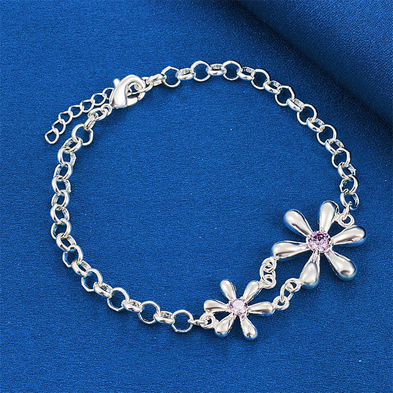 925 Sterling Silver 8-inch Exquisite Flower Bracelet, Fashionable Women's Accessories, Wedding Party Jewelry