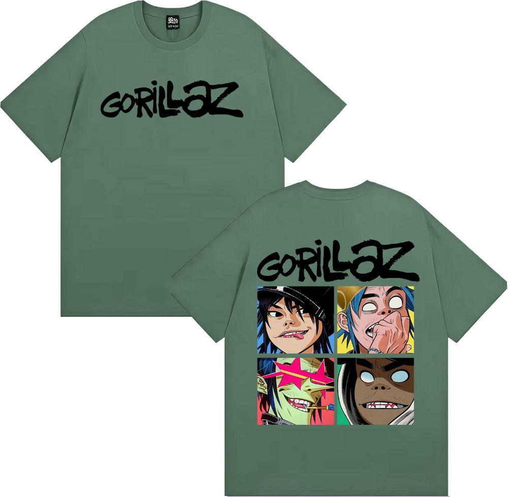Rock Band Gorillaz Vintage Cartoon Grafik T-Shirts Herren Damen Mode Gothic Übergroßes T-Shirt Lässiges Baumwoll Kurzarm T-Shirt