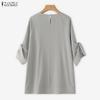 ZANZEA Women Casual Round Neck Bows Splice 3/4 Sleeve Loose Blouse