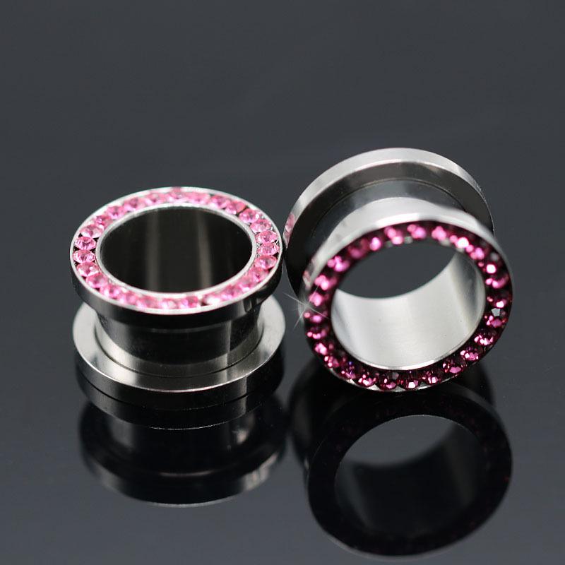 Stainless Steel Rhinestone-Inlaid Ear Expander Pulley Gauge Jewelry, 3-14MM