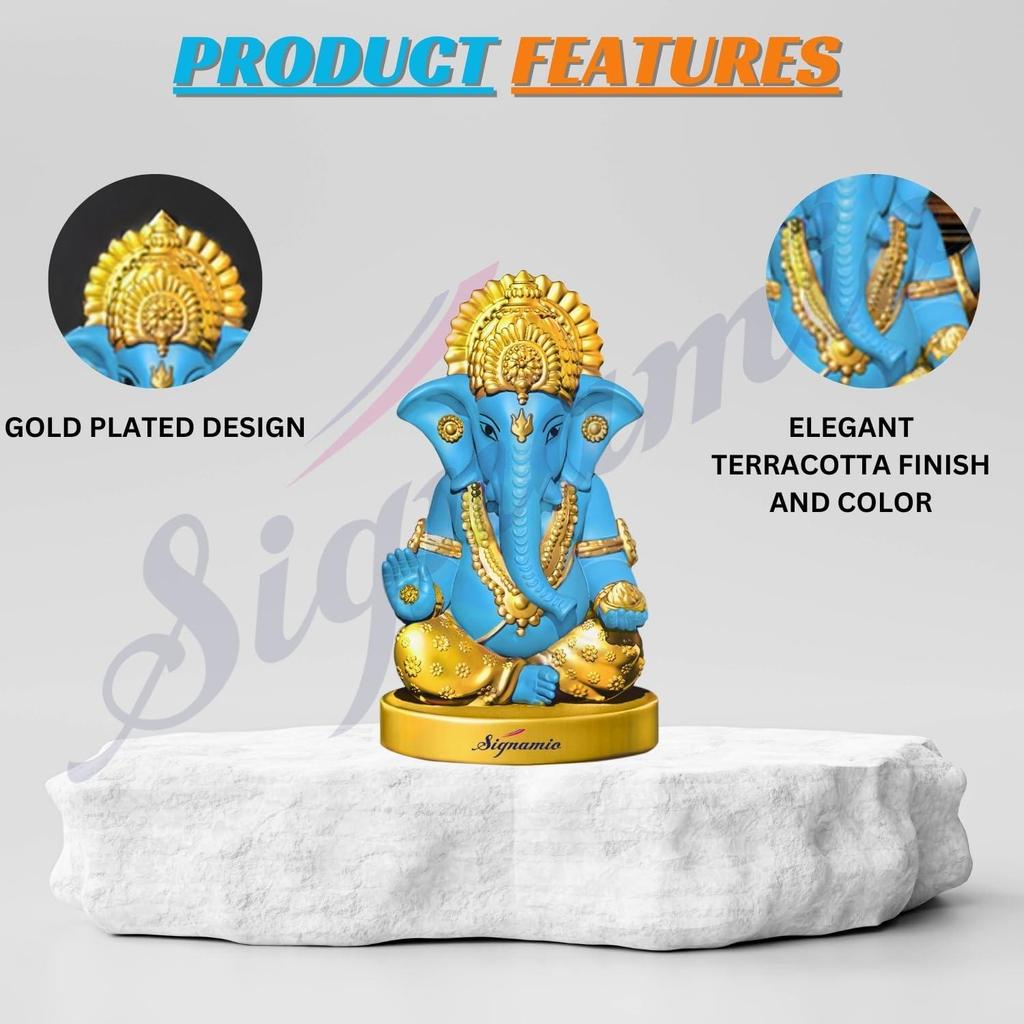 Handcrafted Blue Ganesha Idol for Car Dashboard Item: Ganesh Ji, Ganpati Bappa Murti for Home Decor - Exquisite Car God Idols