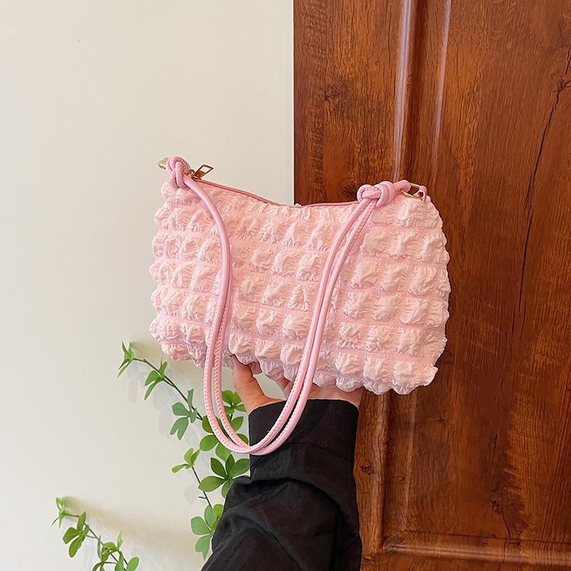 Padded Crossbody Bag for Women Quilted Cloud Shoulder Bag Ruched Handbags Female Tote Bag Pleated Bubbles Bucket Messenger Bag