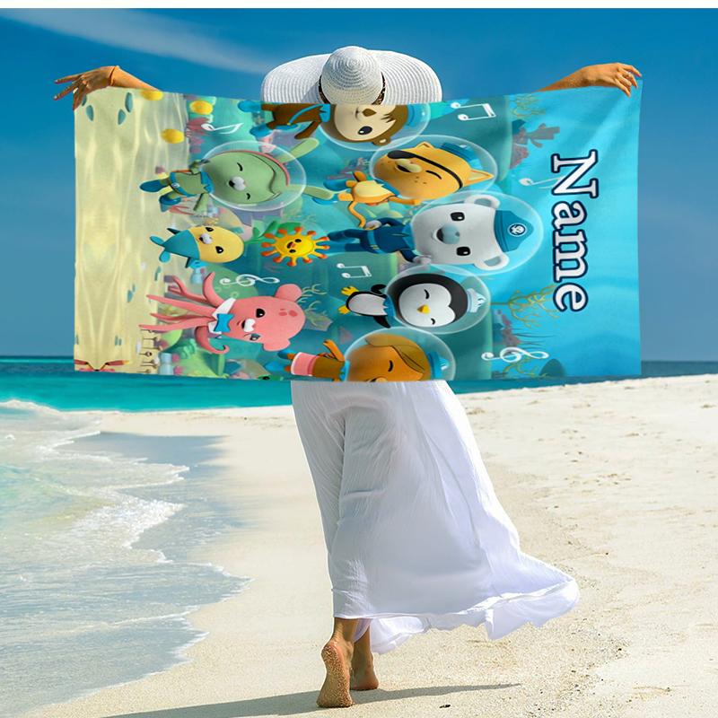 Custom Name Ultra-Soft Beach Towel with The Octonauts Theme,Ideal for Pool - Camping, Diving - Perfect Travel Essential, Vibrant Beach Towel.
