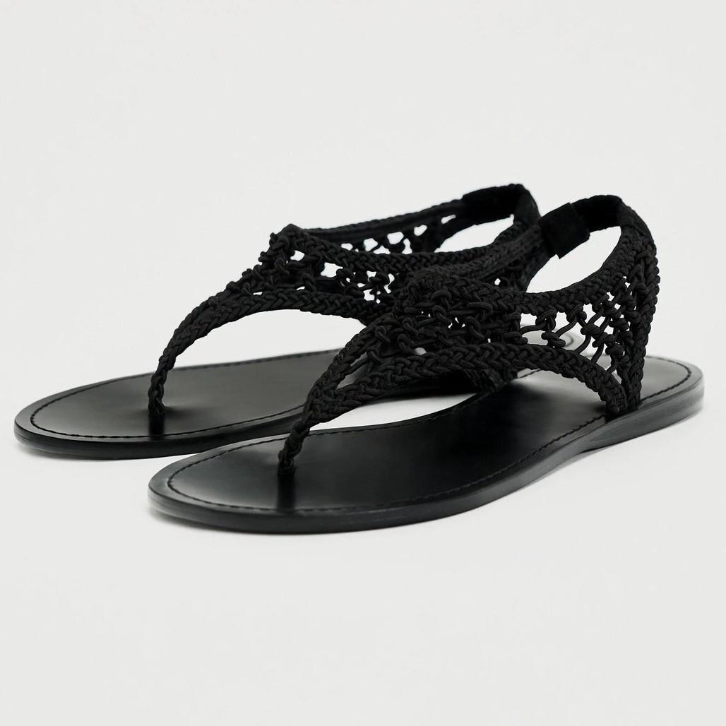 

Sheepskin version~ niche leather hand-woven toe Roman sandals women s summer flat-bottomed leather pinch sandals women s shoes 40 чёрный