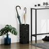 Steel Umbrella Stand, Square Umbrella Holder with 4 Hooks and Removable Drip Tray, Hollowed Umbrella Basket for Hallway, Black