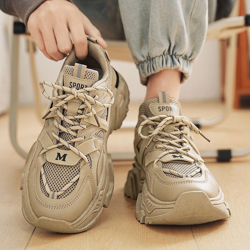 Men New Fashion Platform Sport Shoes Men 2025 New Summer Black Casual Chunky Sneakers Women Mesh Leather Platform Shoes