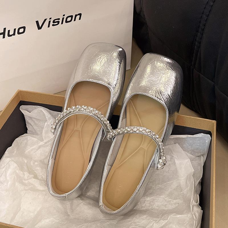 Silver single shoes women's summer new models with skirts are beautiful, flat bottom is not tired, Mary Jane small leather shoes in the evening