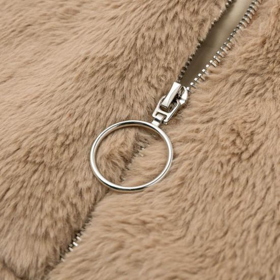 Dámský plyšový svetr na zip Stylový Útulný Trendy Jednobarevný design Elegantní kabát pro dojíždění