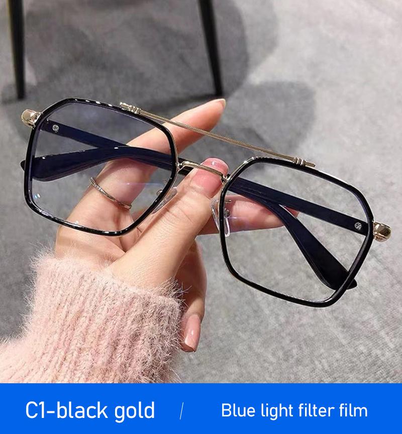 Retro Double Bridge Square Anti-blue Light Glasses for Women Men Vintage Photochromic Sunglasses Oversize Pilot Eyeglasses