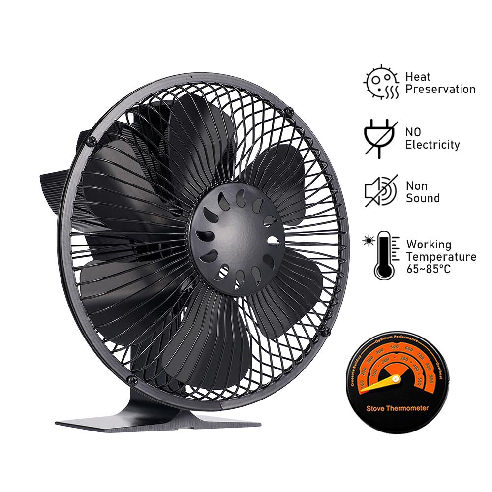6 Blades Heat Powered Stove Fan With Cover Log Wood Burner Eco Quiet Large Air Volume Fireplace Fan Efficient Heat Distribution