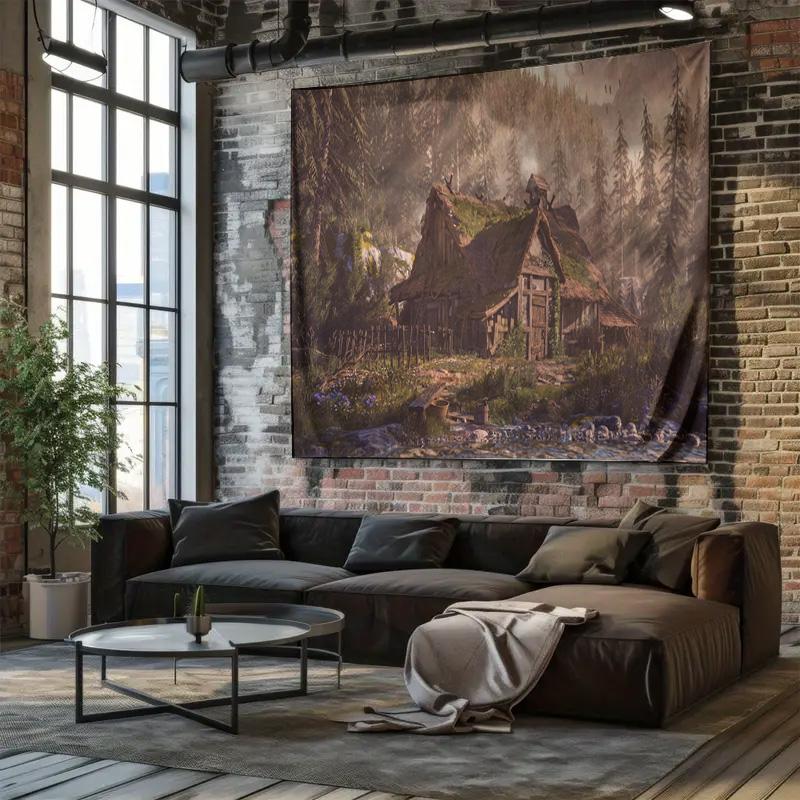 Elegant Forest Cottage Tapestry Rustic Wall Art for Bedroom  Living Room