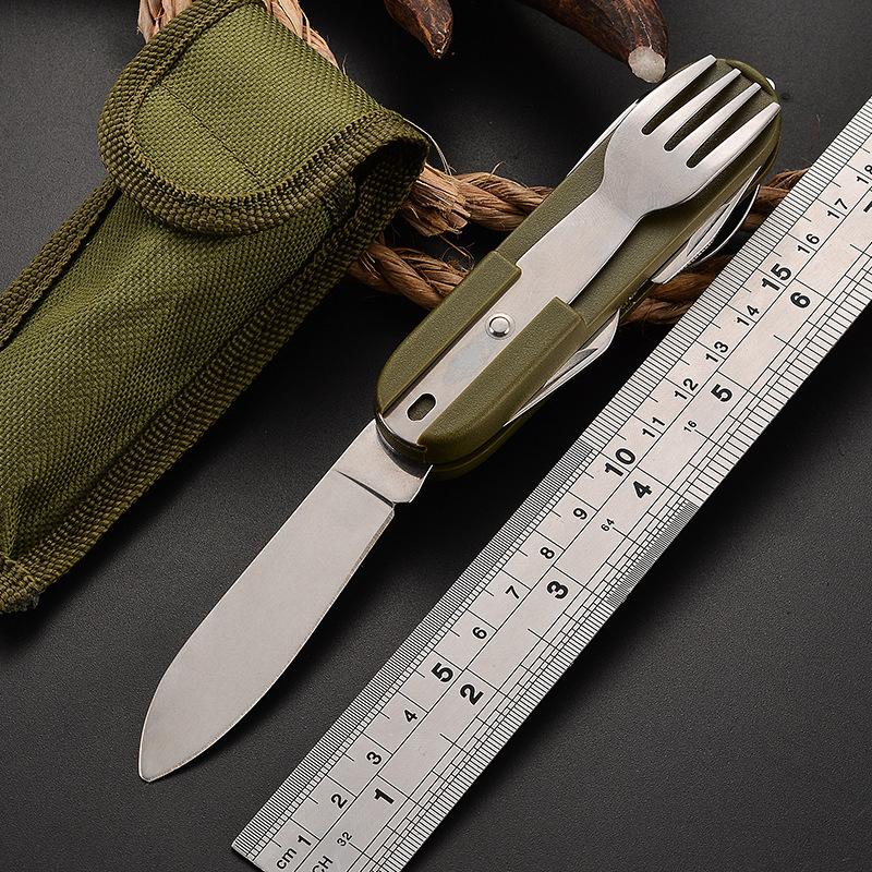 7 in 1 Multifunktionales Outdoor-Geschirr Edelstahl Faltbare Gabel Löffel Messer Picknick Camping Wandern Reisen Essgeschirr