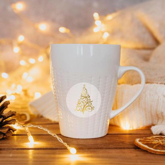 500 Pcs Christmas Stickers Roll Gold Foil Christmas Tree Label Stickers Winter Holiday Round Adhesive Decals for Envelopes Invitations Cards