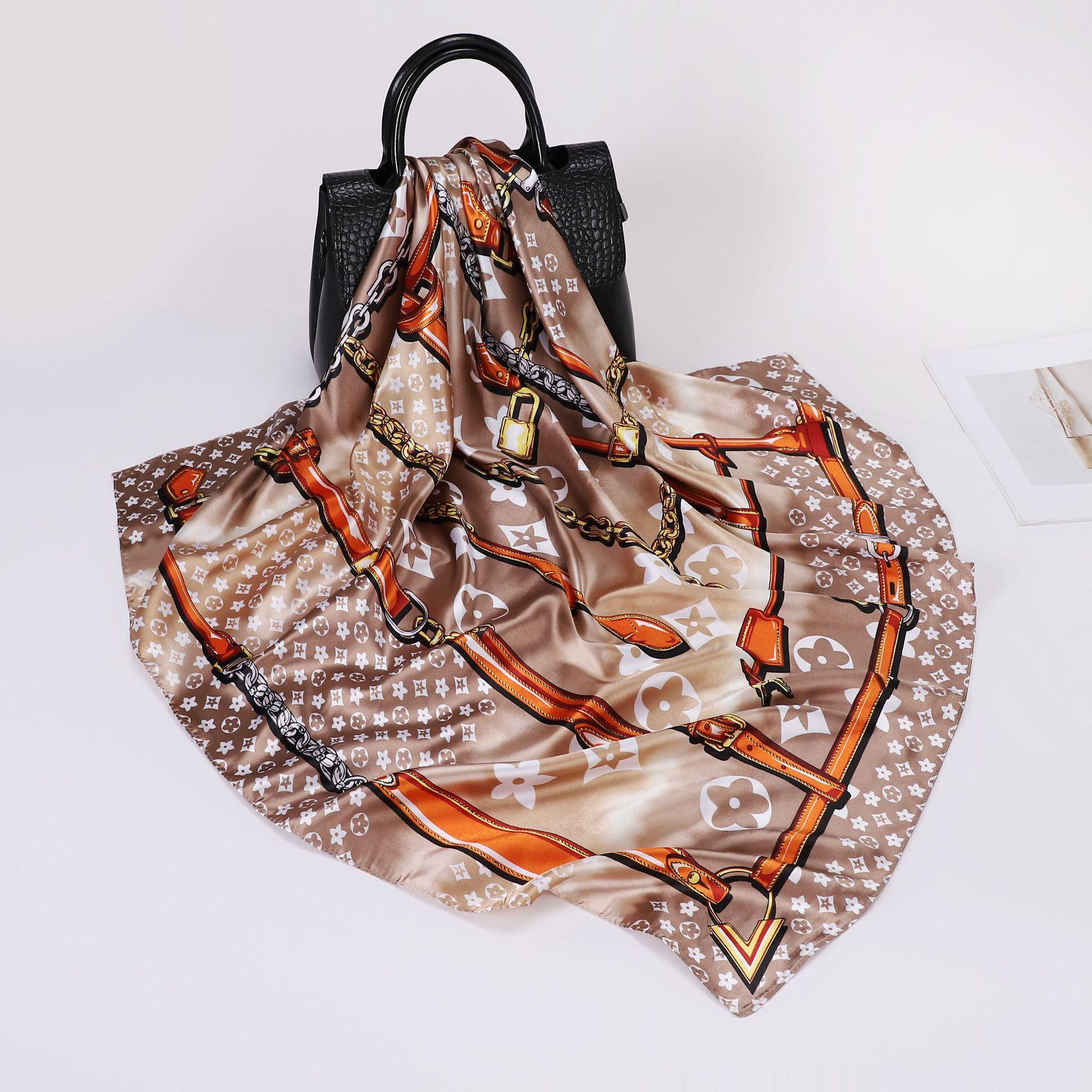 

Высококачественные роскошные шелковые шарфы, повязка на голову, шарфы, шейный шарф для женщин, шелковый шарф с цепочкой, женская декоративная шаль 90*90cm