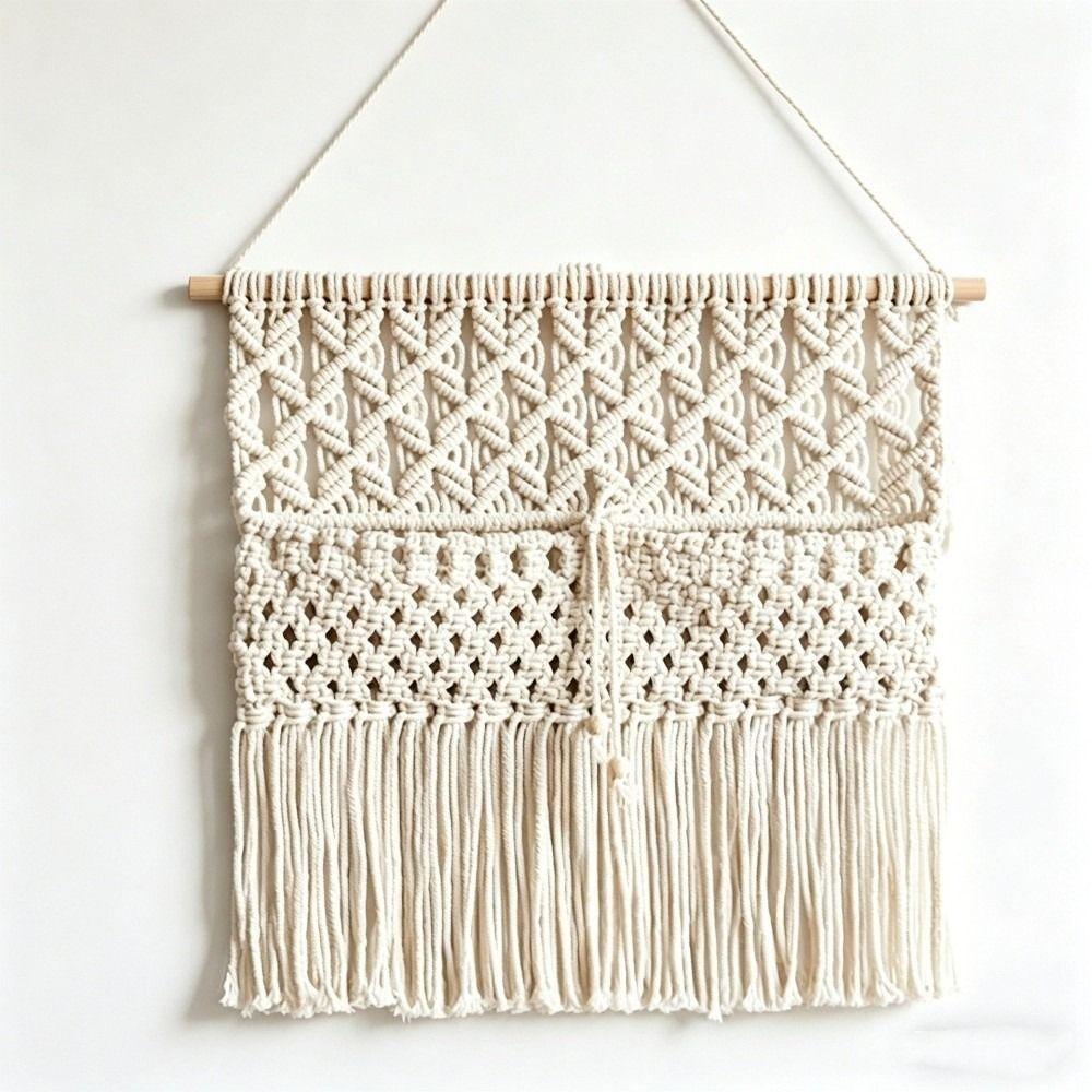 Wooden Rod Macrame Wall Hanging Woven Wall Organizer Wall Decoration Hanging Planter Home Decor