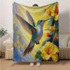 1pc Yellow Flowers & Hummingbird Themed Blanket  Cute Design for Room Decor, Soft Perfect as Birthday Gift or