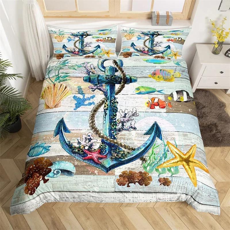 Ozean Thema King Bettbezug Set Nautischer Seestern Bettwäsche Set Mikrofaser Meeresleben Steppdeckenbezug Einzelbett Twin Für Jungen Mädchen